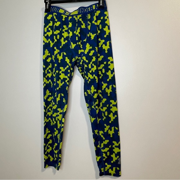 UNDER ARMOUR HeatGear Armour Compression Leggings Blue Green Camo Print Size YLG - Picture 2 of 7